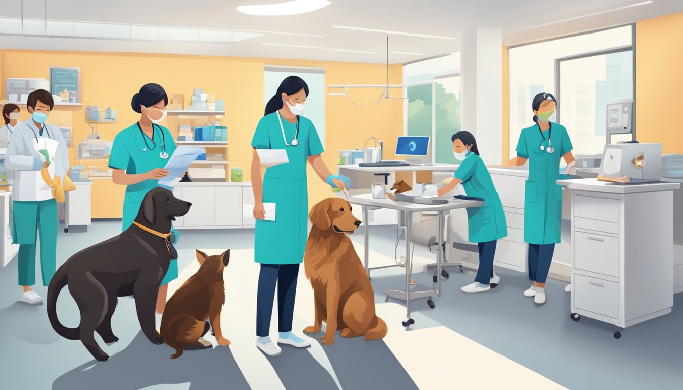 A group of animals receiving care from top veterinarians in a modern clinic setting in Singapore