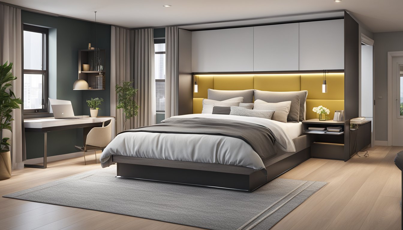 A modern bedroom with a lift-up storage bed showcasing its sleek design and practical functionality