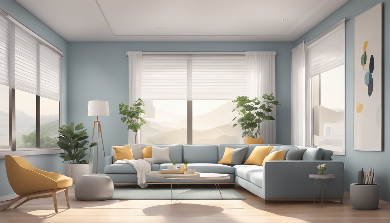 A sleek and modern air conditioning unit sits in a well-lit room, surrounded by clean and minimalist decor. The cool air it emits creates a comfortable and inviting atmosphere