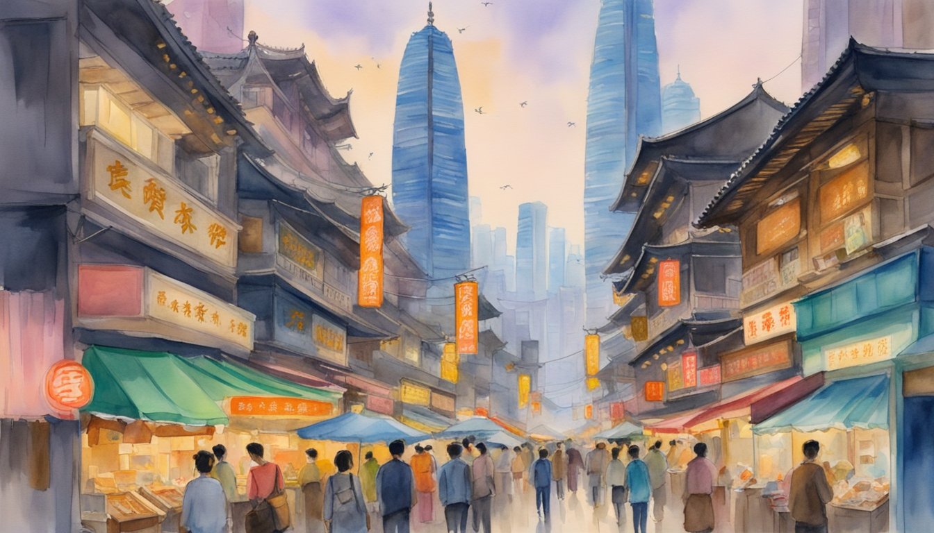 Busy streets of Kowloon, with neon signs and bustling markets.</p><p>Skyscrapers tower overhead, while traditional temples and parks provide moments of serenity