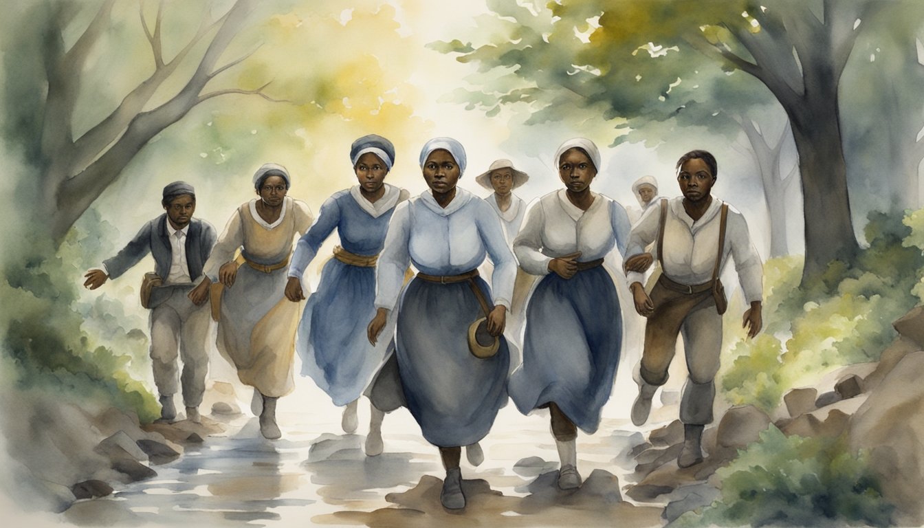 Harriet Tubman leads a group of escaped slaves through the Underground Railroad to freedom, evading capture and risking her life