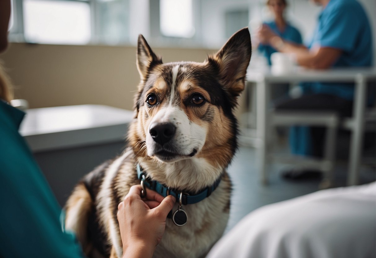 A dog with a quick bleeding injury visiting a veterinarian for treatment