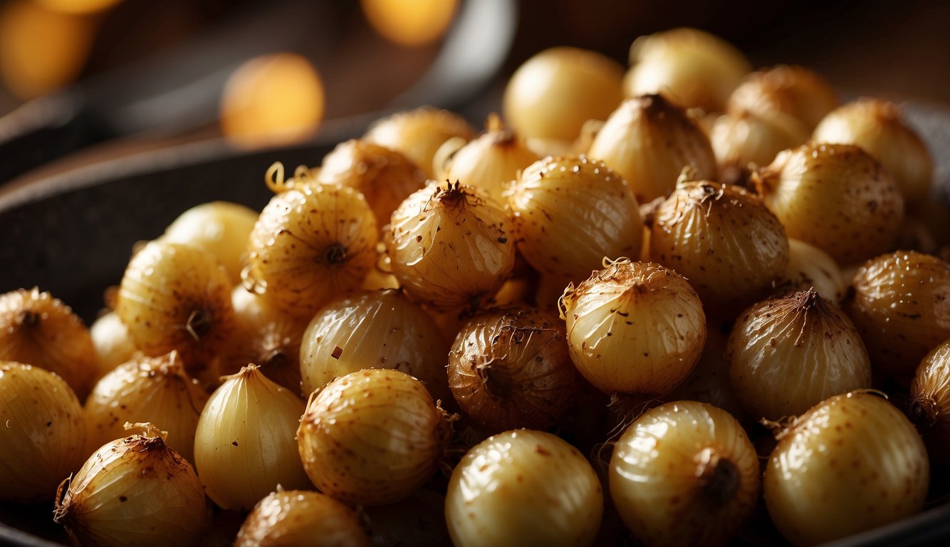 Pearl onions sizzle in the air fryer, emitting a tantalizing aroma as they turn golden brown and crispy