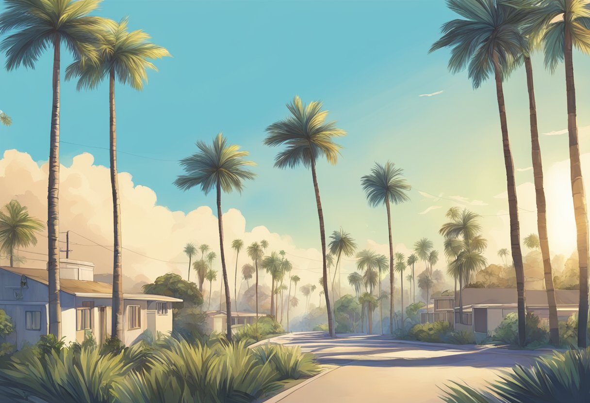 A sunny day in Paracorp California, with palm trees swaying in the gentle breeze and a clear blue sky overhead