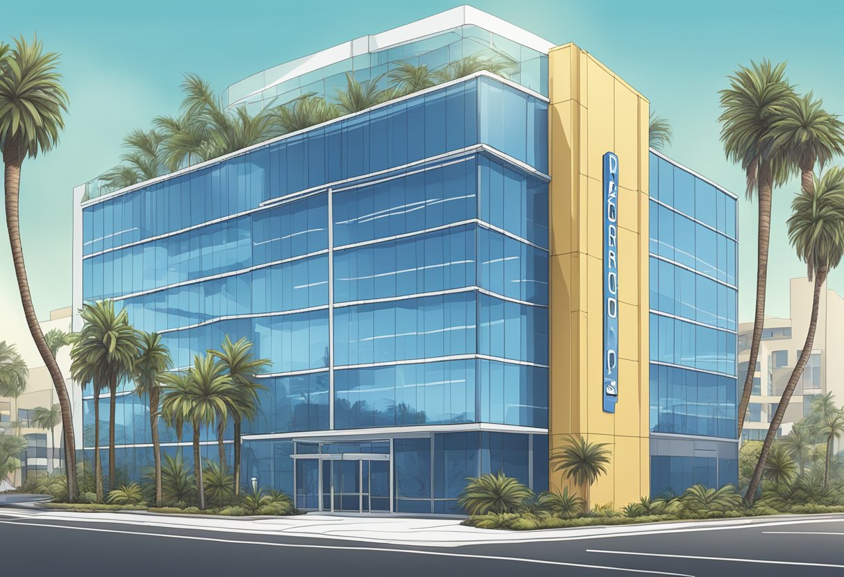 A sleek office building with "Paracorp" signage in California, surrounded by palm trees and a clear blue sky