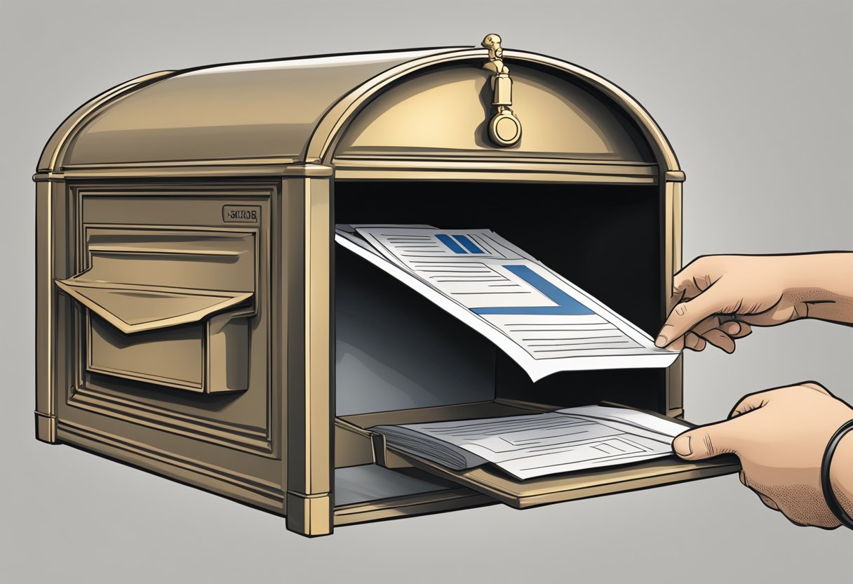 A hand places legal documents into a Paracorp California registered agent's mailbox