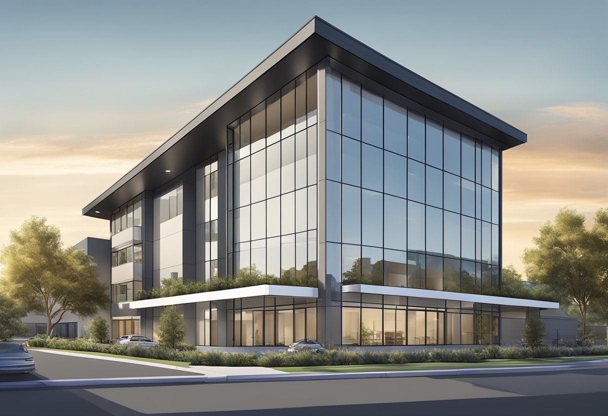 A modern office building with a sleek exterior, located at 2804 Gateway Oaks Dr 200, Sacramento, CA 95833
