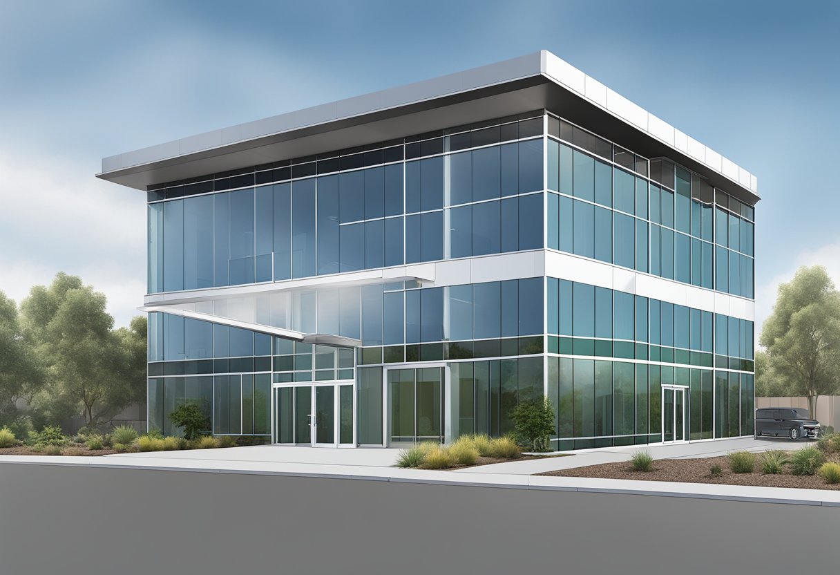 A modern office building with glass windows and a sleek entrance at 2710 Gateway Oaks Dr, Sacramento, CA 95833