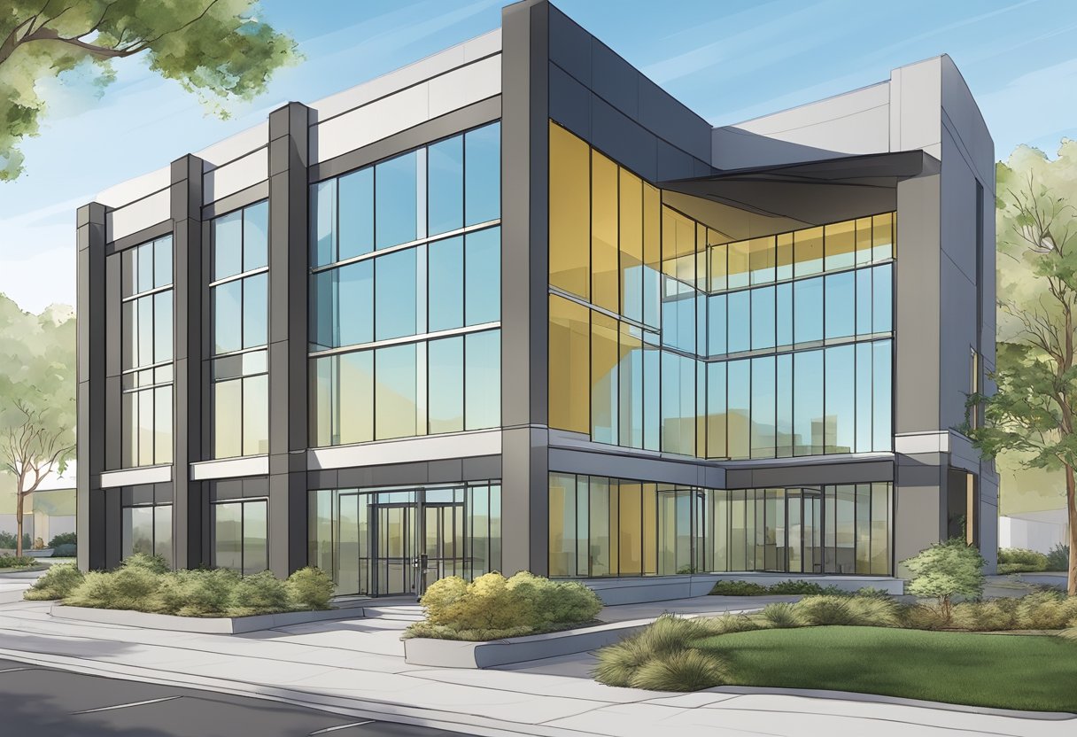 A modern office building with glass windows and a sleek entrance at 2710 Gateway Oaks Dr, Sacramento, CA 95833