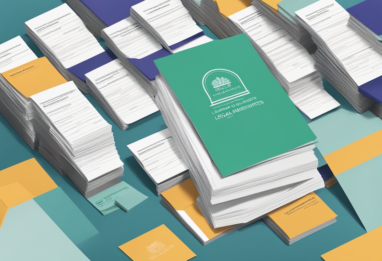 A stack of legal documents with "Understanding Legal and Regulatory Requirements" printed on the cover, next to a business card for CSC Lawyers Incorporating Service with a Sacramento address