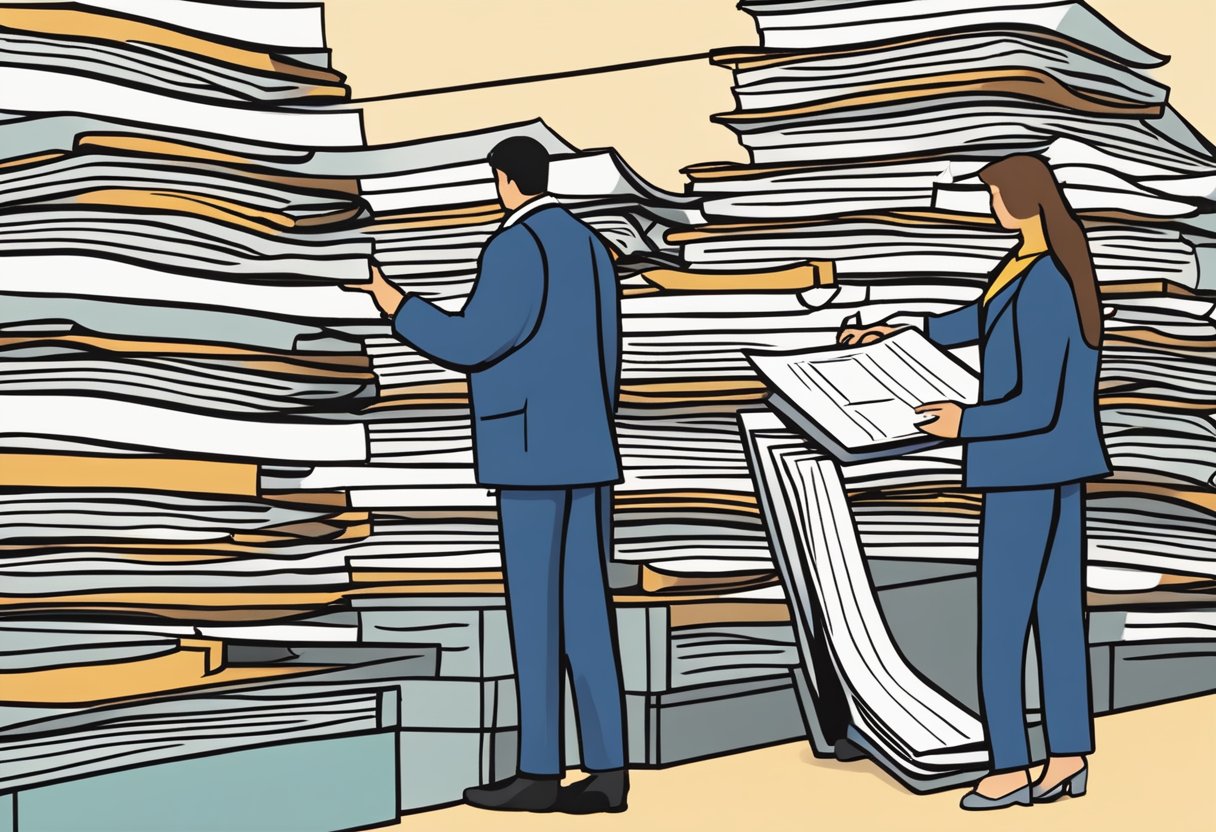 A stack of legal documents being processed by CSC Lawyers Incorporating Service in Sacramento