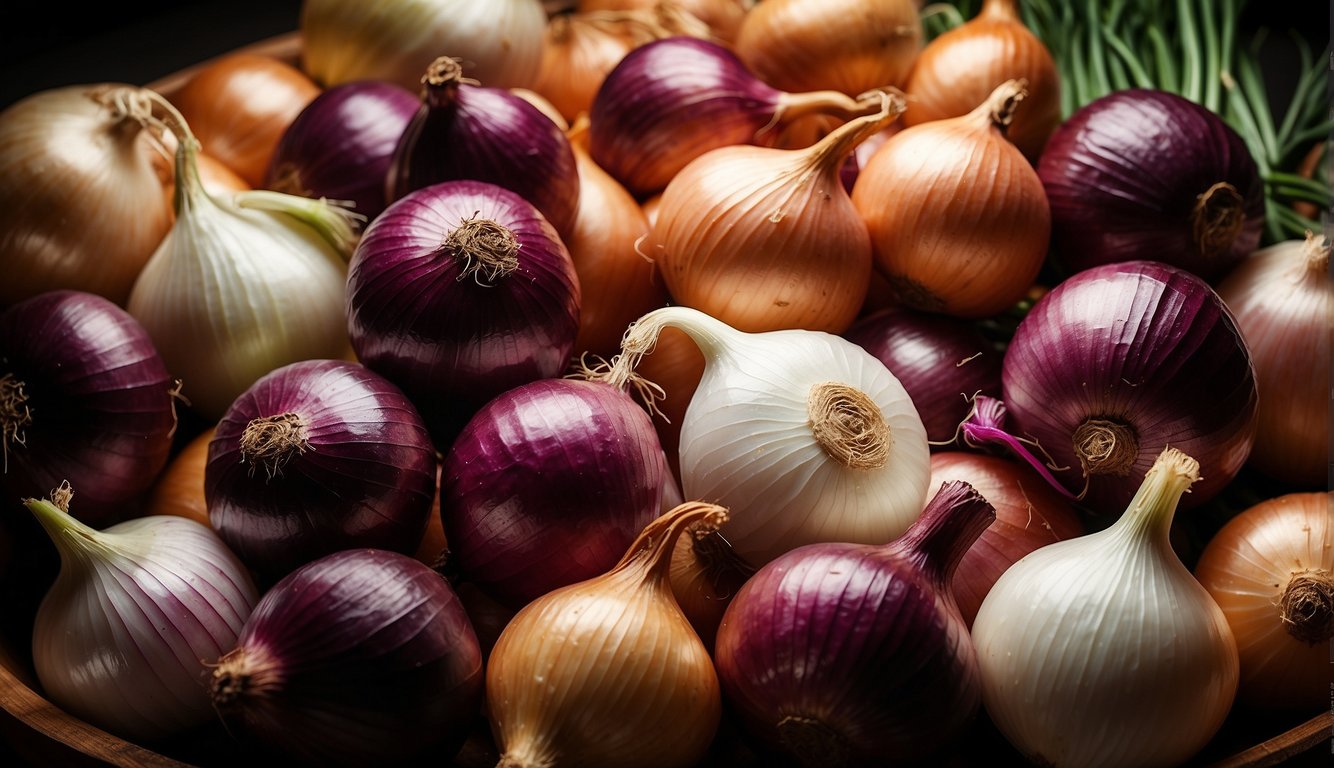 A chart displays various onion varieties, each with unique geographical origins and characteristics