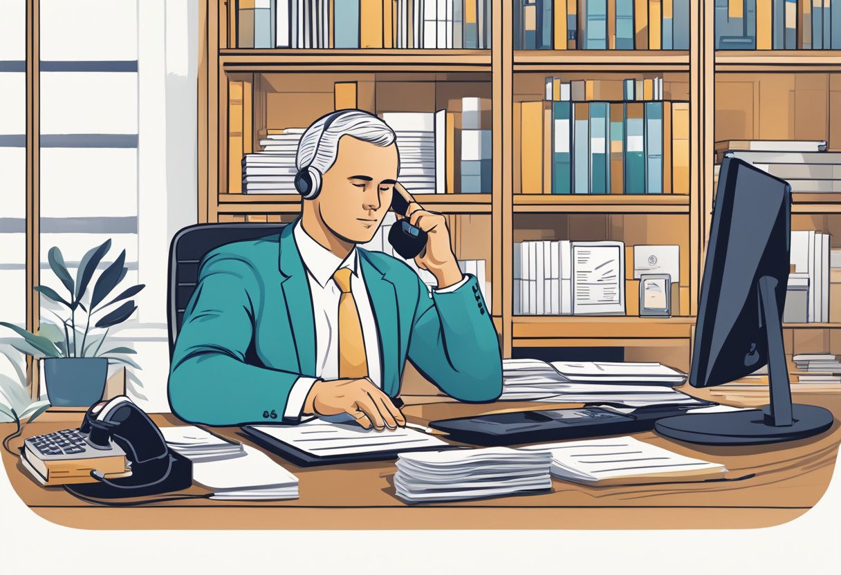 A person at a desk, dialing a phone and speaking to a representative at CSC Lawyers Incorporating Service to order services