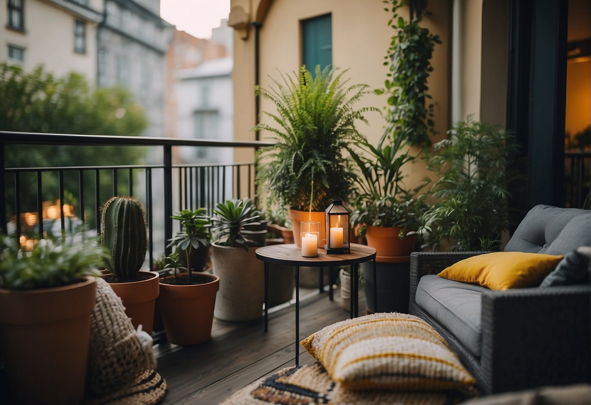 String lights, and colorful cushions on a small table create a welcoming and stylish green retreat for you and your guests.