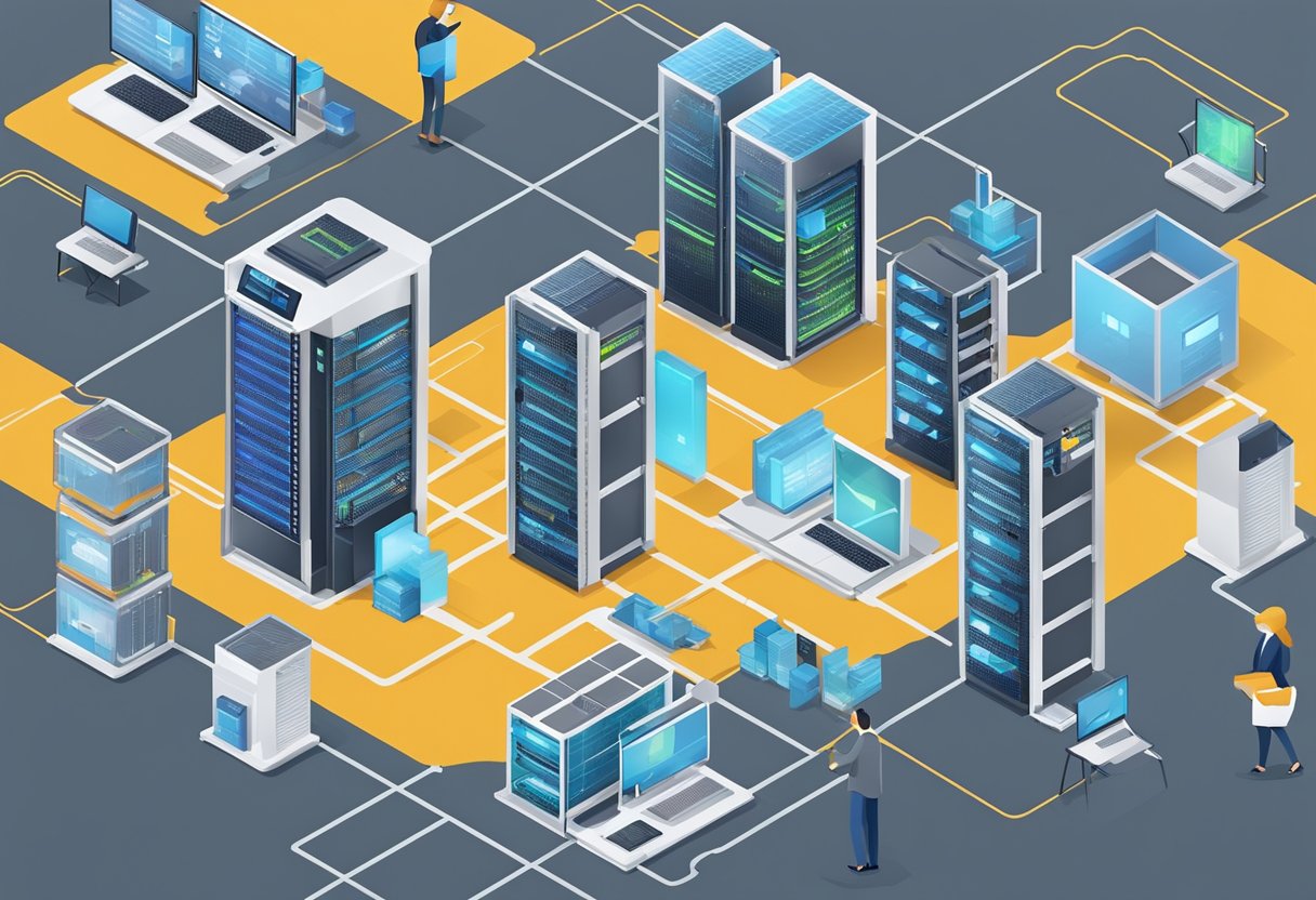 A series of interconnected servers and data centers, representing the evolution of VPN technology from its early stages to the present day