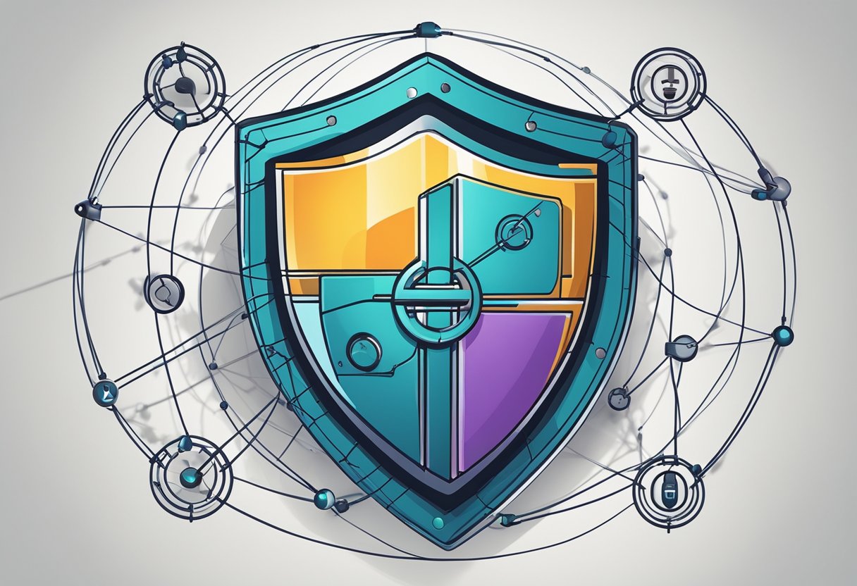 A padlock symbol morphs into a shield, surrounded by a network of interconnected lines, representing the evolution of VPN technology for security and privacy enhancements