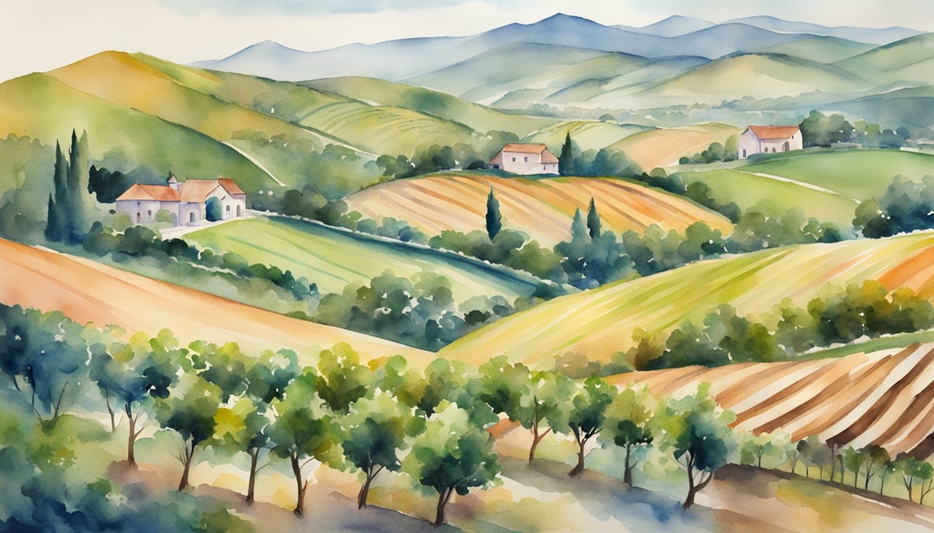 Rolling hills, vineyards, and peach orchards.</p><p>Traditional Georgian dance and music.</p><p>Thriving agriculture and textile industries