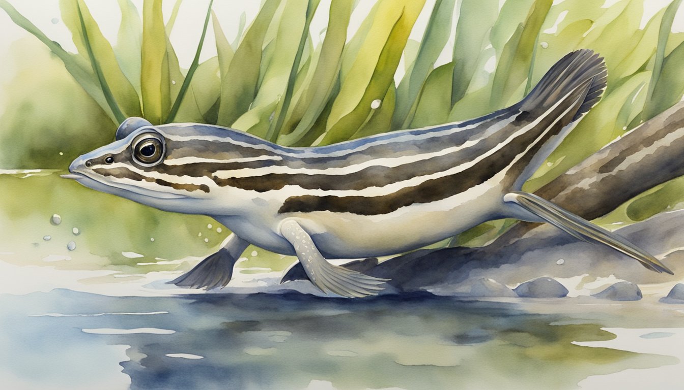 A mudskipper leaps from the mangrove roots, using its pectoral fins to glide through the air before landing back in the water