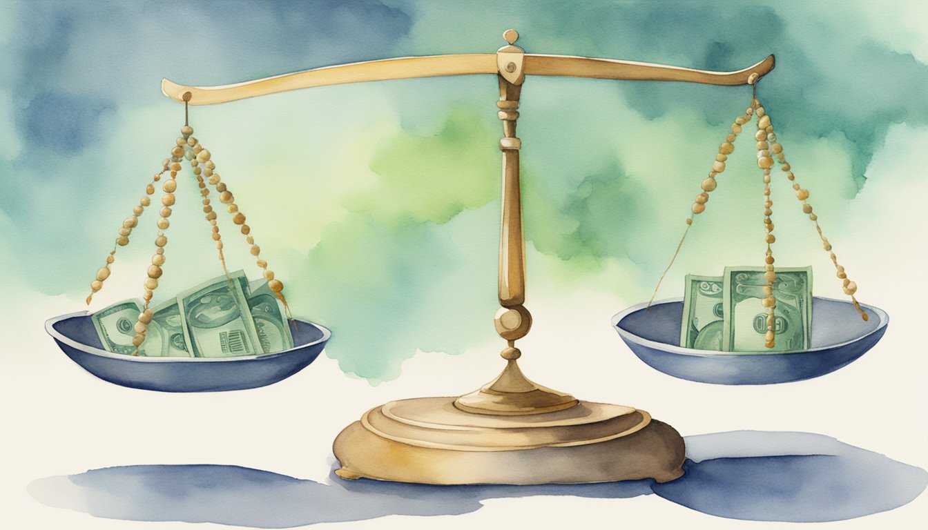 A scale with dollar signs on one side and a kidney on the other, symbolizing the financial aspects of kidney care