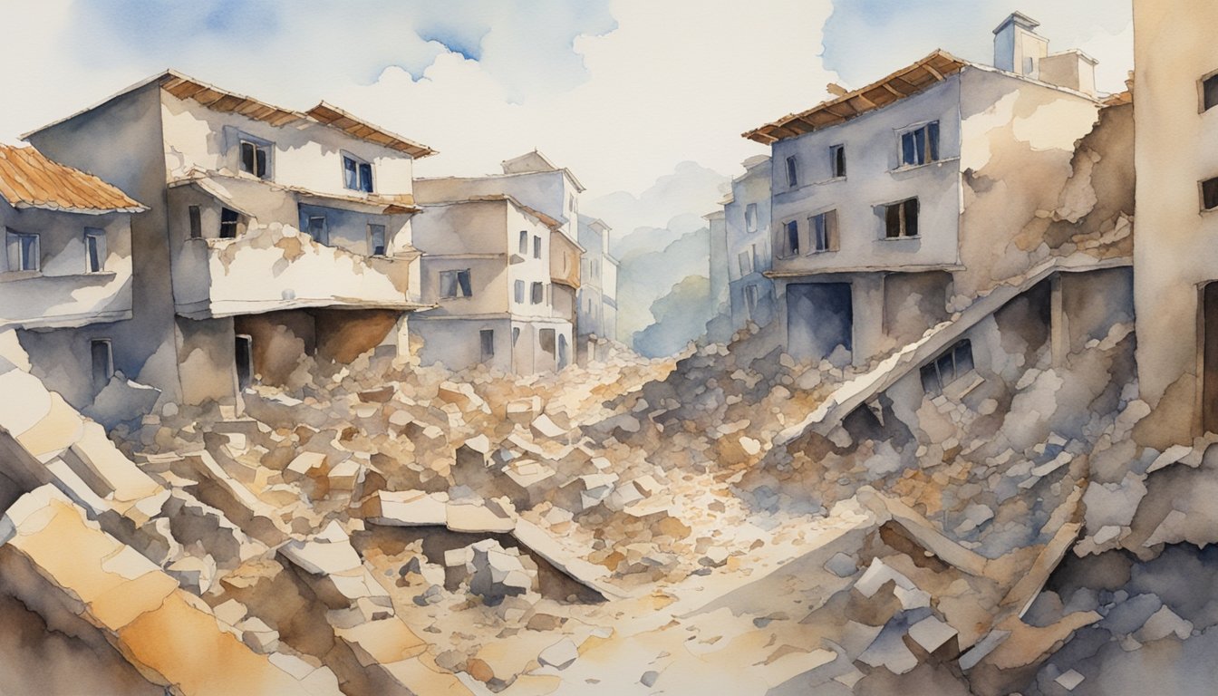 The ground shakes, buildings crumble, and fissures split the earth.</p><p>Debris scatters as the impact of earthquakes leaves destruction in its wake