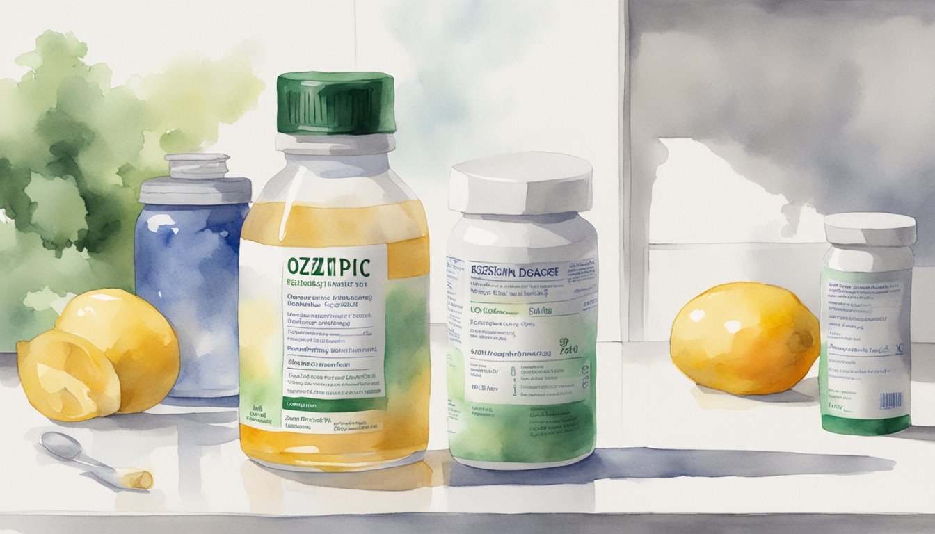 A bottle of Ozempic sits on a clean, white countertop.</p><p>A prescription label and dosage instructions are visible next to it