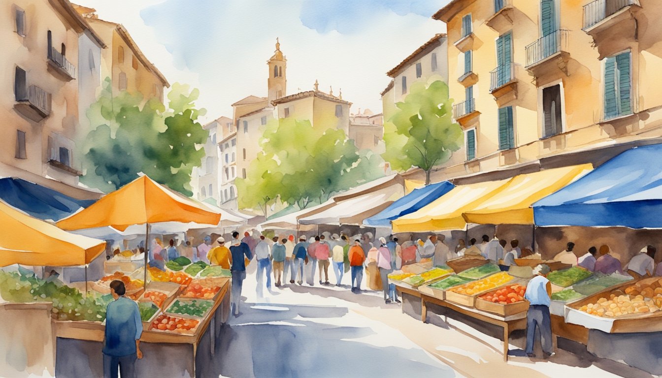 Colorful markets, lively festivals, and bustling streets showcase the economic and cultural vibrancy of Catalonia