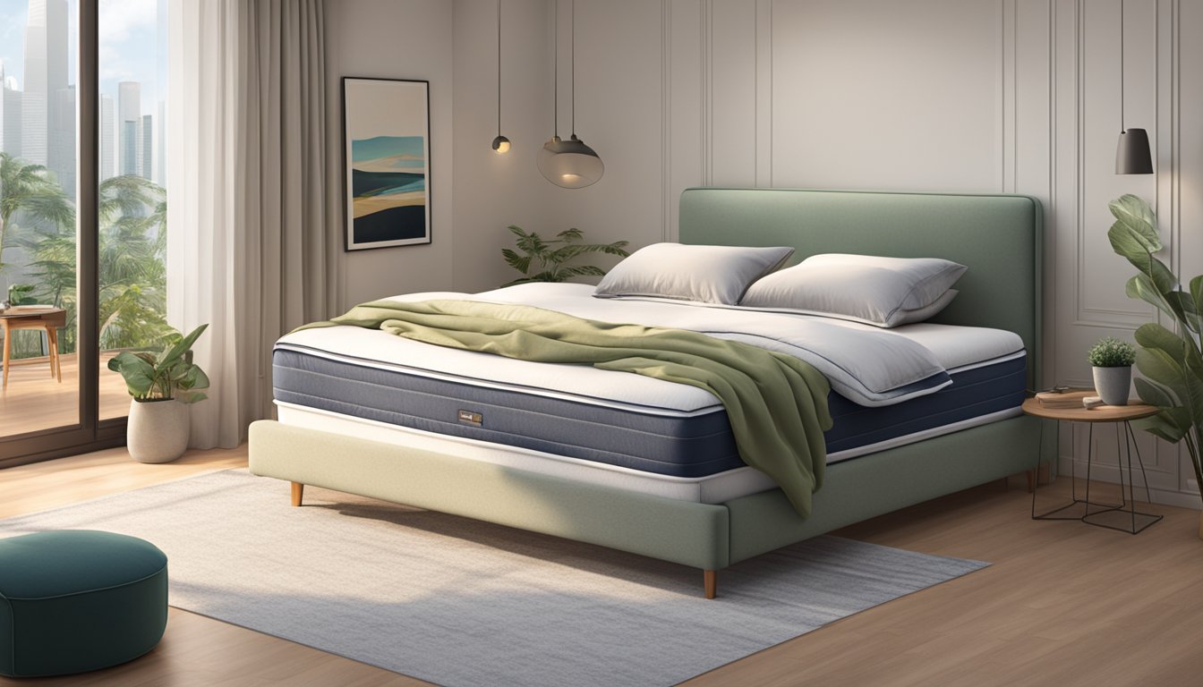 A super single mattress in a cozy Singapore bedroom, measuring 42 inches wide and 80 inches long, with a plush comforter and fluffy pillows