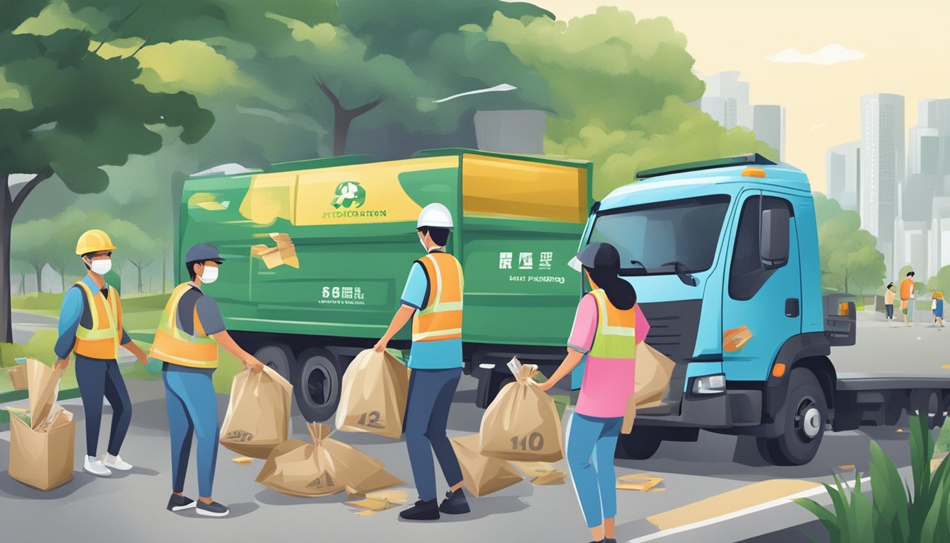 A group of people happily disposing of waste at a cheap disposal service in Singapore