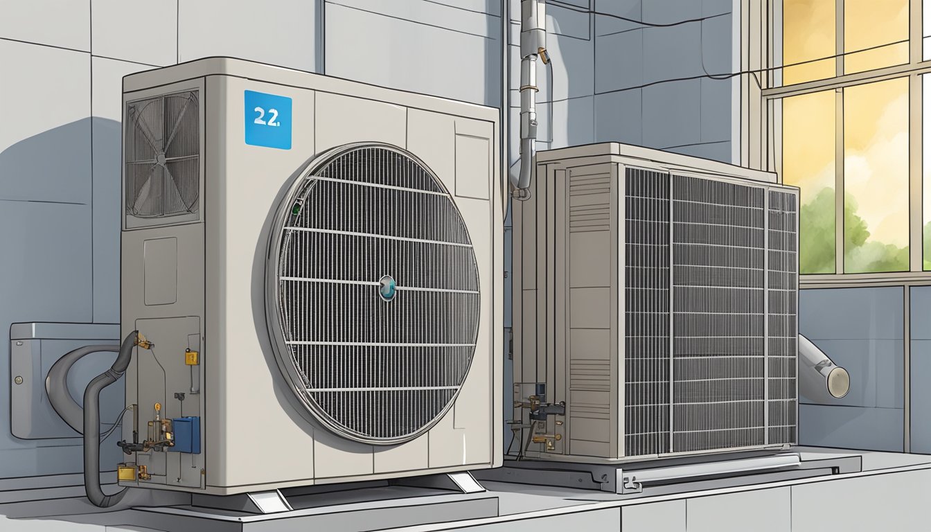 A malfunctioning air conditioning unit with a bulging or leaking capacitor, causing intermittent cooling and electrical issues