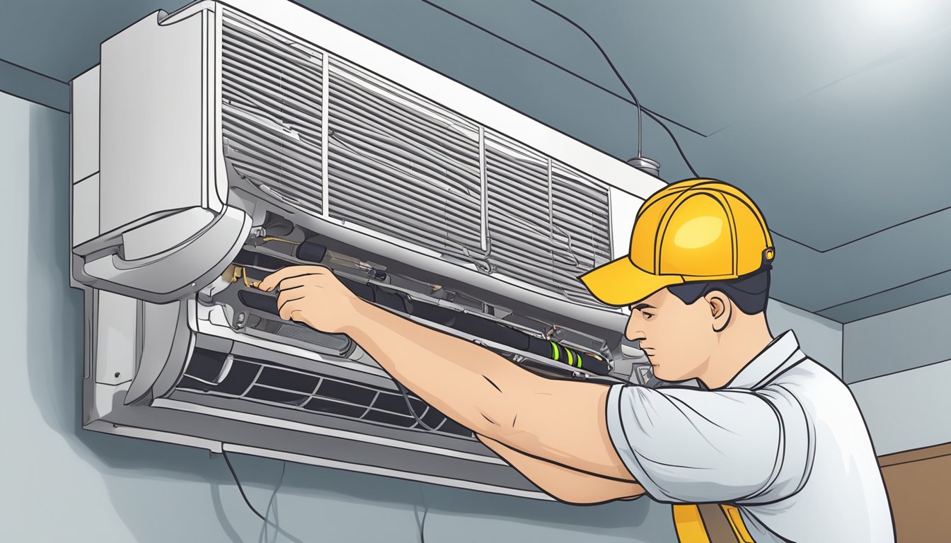 A technician removes a faulty run capacitor and installs a new one in an air conditioning unit