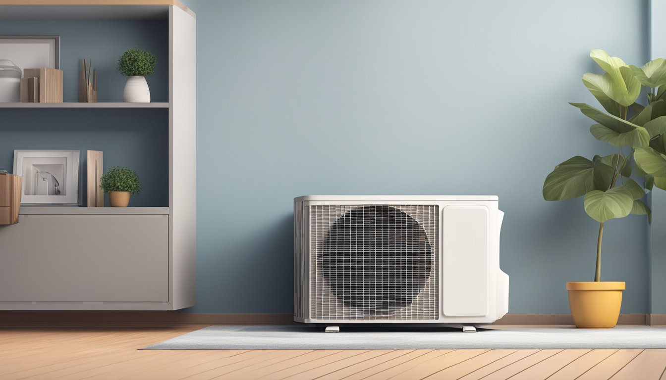 An air conditioner sits on a clean, level surface with proper clearance around it. The filter is clean, and the unit is free of debris and obstructions