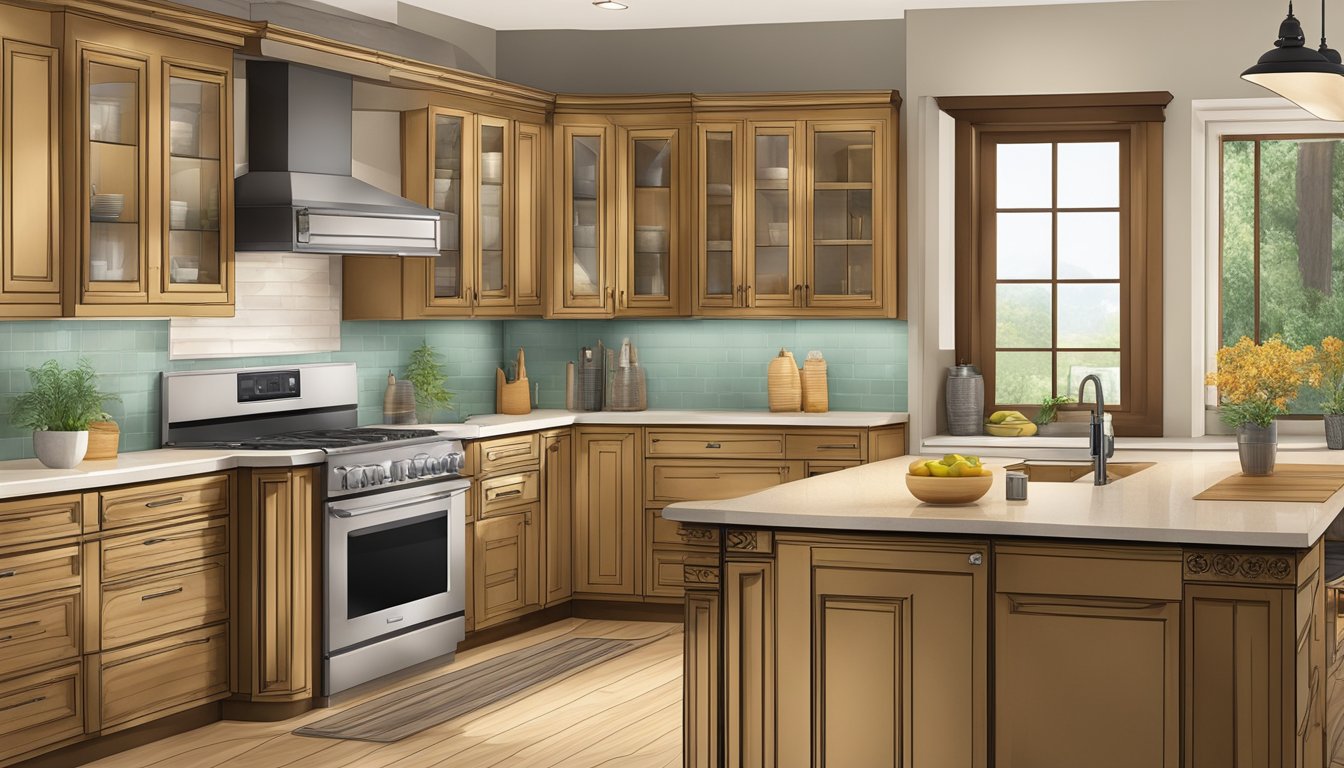 Kitchen cabinets on display, showcasing quality and materials
