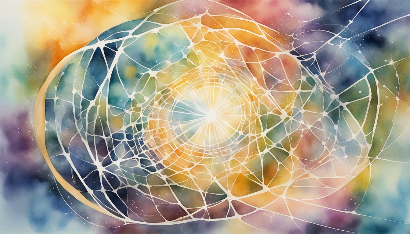 A web of interconnected dimensions with swirling energy and cosmic phenomena, illustrating the concept of the multiverse's existence