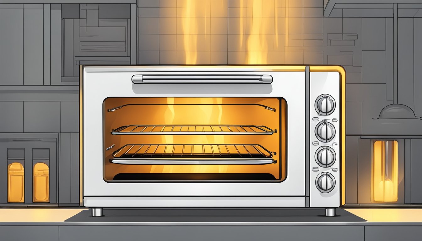 A convection oven draws in electricity as it heats food, emitting a warm glow and a low humming sound