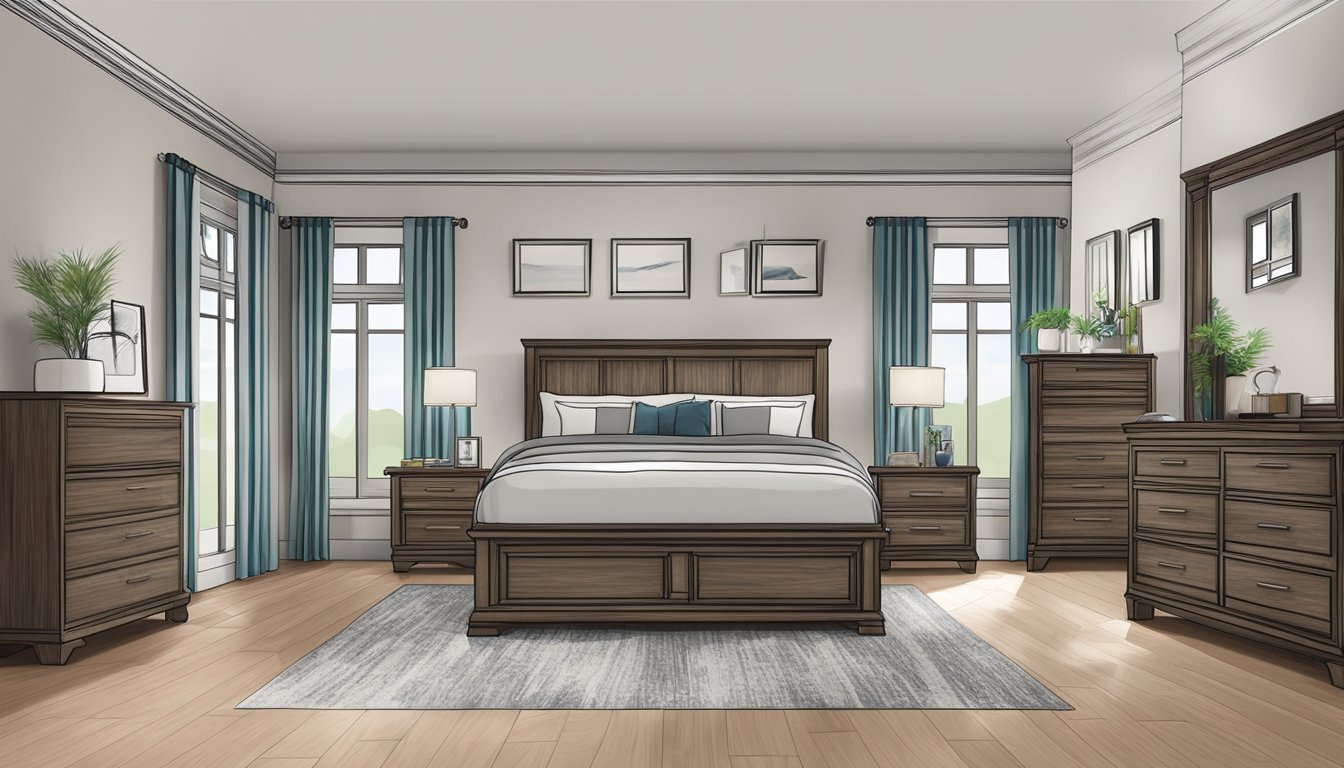 A bedroom set displayed with discounted furniture deals