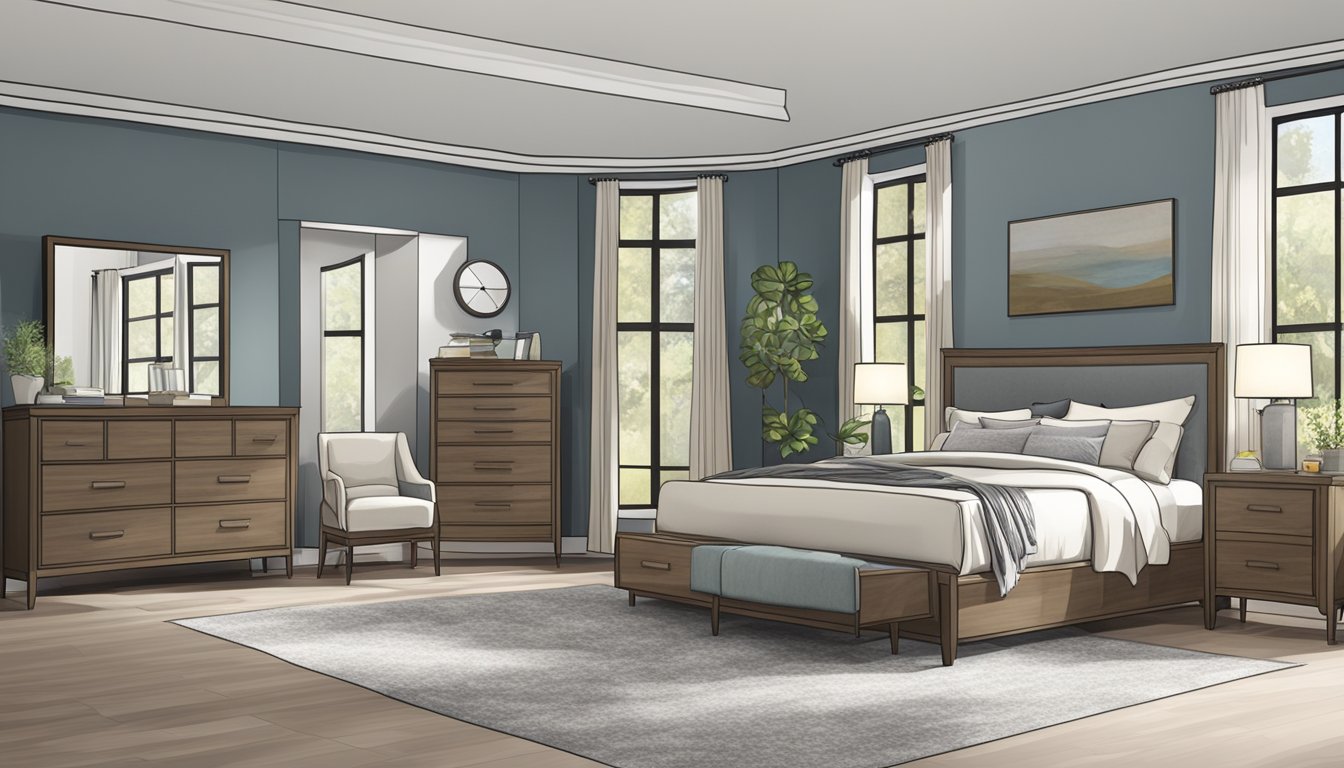 A variety of bedroom set materials and styles arranged in a showroom for furniture deals