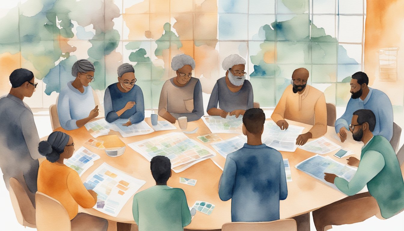 People from different backgrounds gather around a table, sharing ideas and working together on climate policies.</p><p>Maps and charts display global warming data