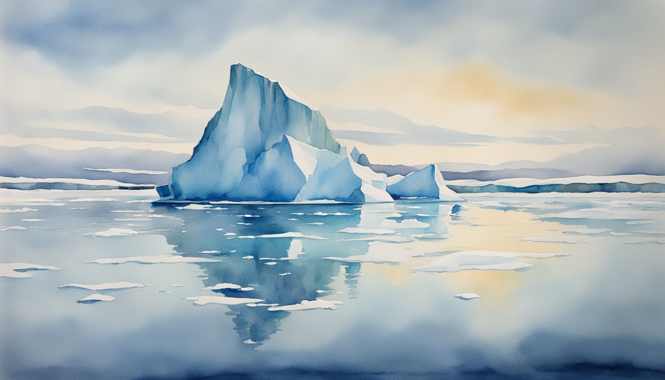 The Arctic Ocean's icy waters stretch endlessly, reflecting the pale blue of the sky above.</p><p>A lone iceberg floats in the distance, its jagged edges glistening in the sunlight