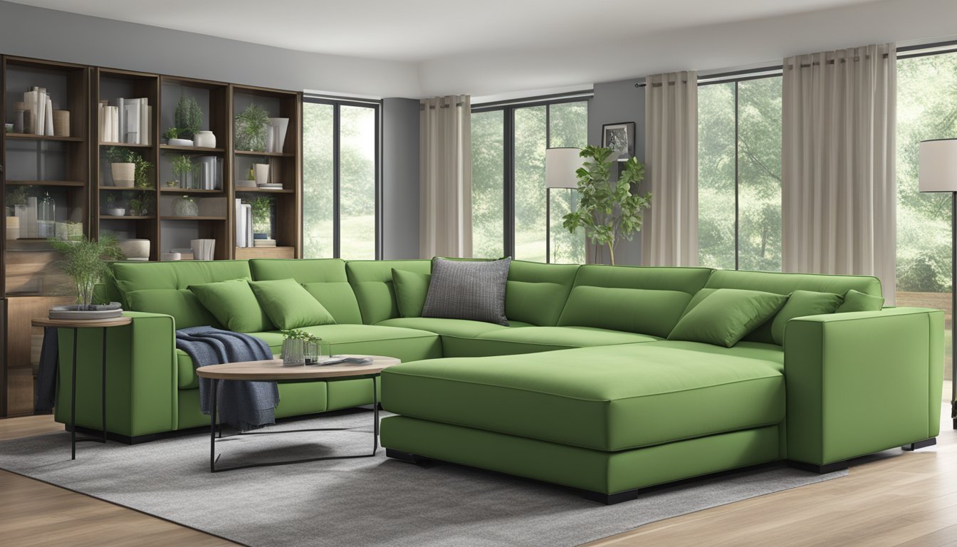 A modern, green sectional couch with sleek design and adjustable features
