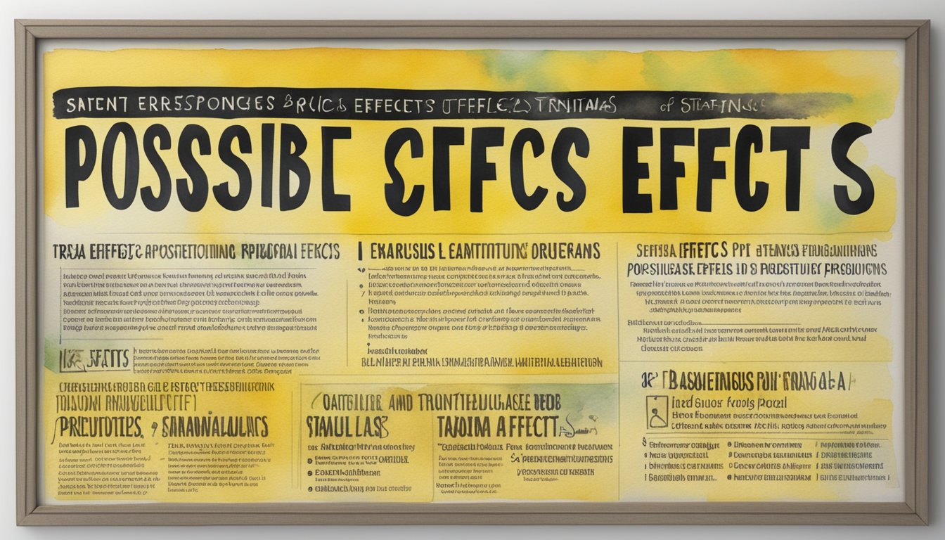 A caution sign with "Possible Side Effects and Precautions" displayed prominently, with a list of potential side effects of semaglutide underneath