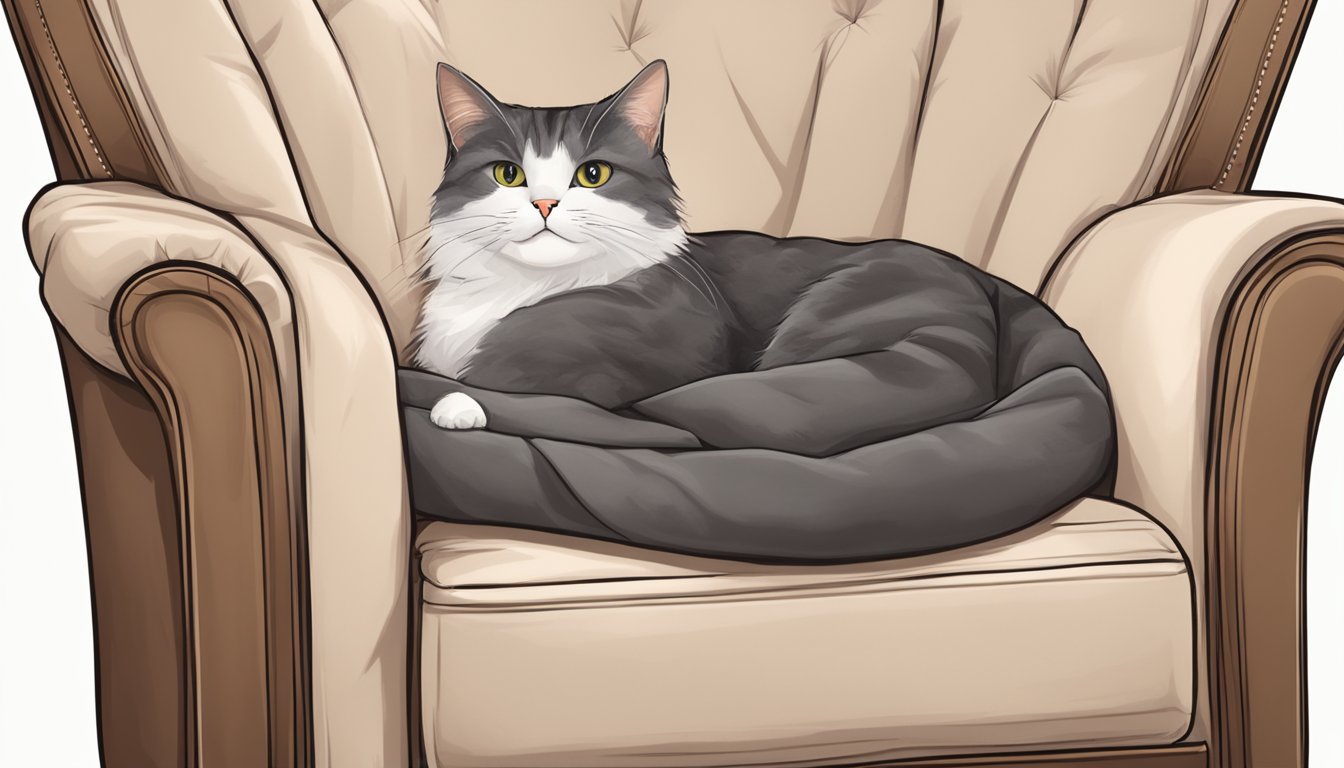 A cozy recliner with soft, scratch-resistant fabric and built-in hiding spots for a cat. Raised edges for perching and a warm, inviting color scheme