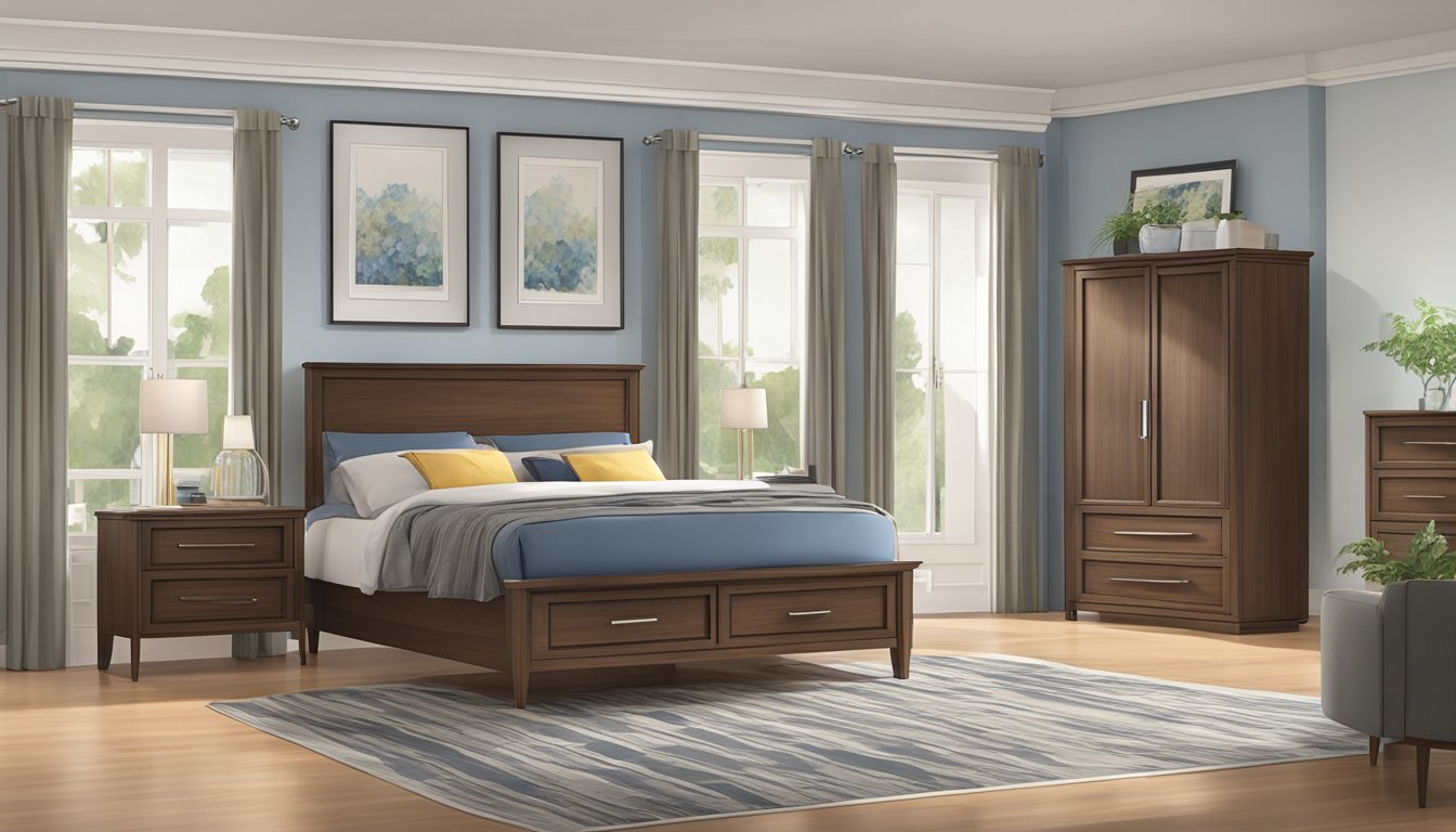 A bedroom chest of drawers stands in a well-lit room, its sleek design and rich wood finish catching the eye. The drawers are open, revealing neatly folded clothing and organized belongings within