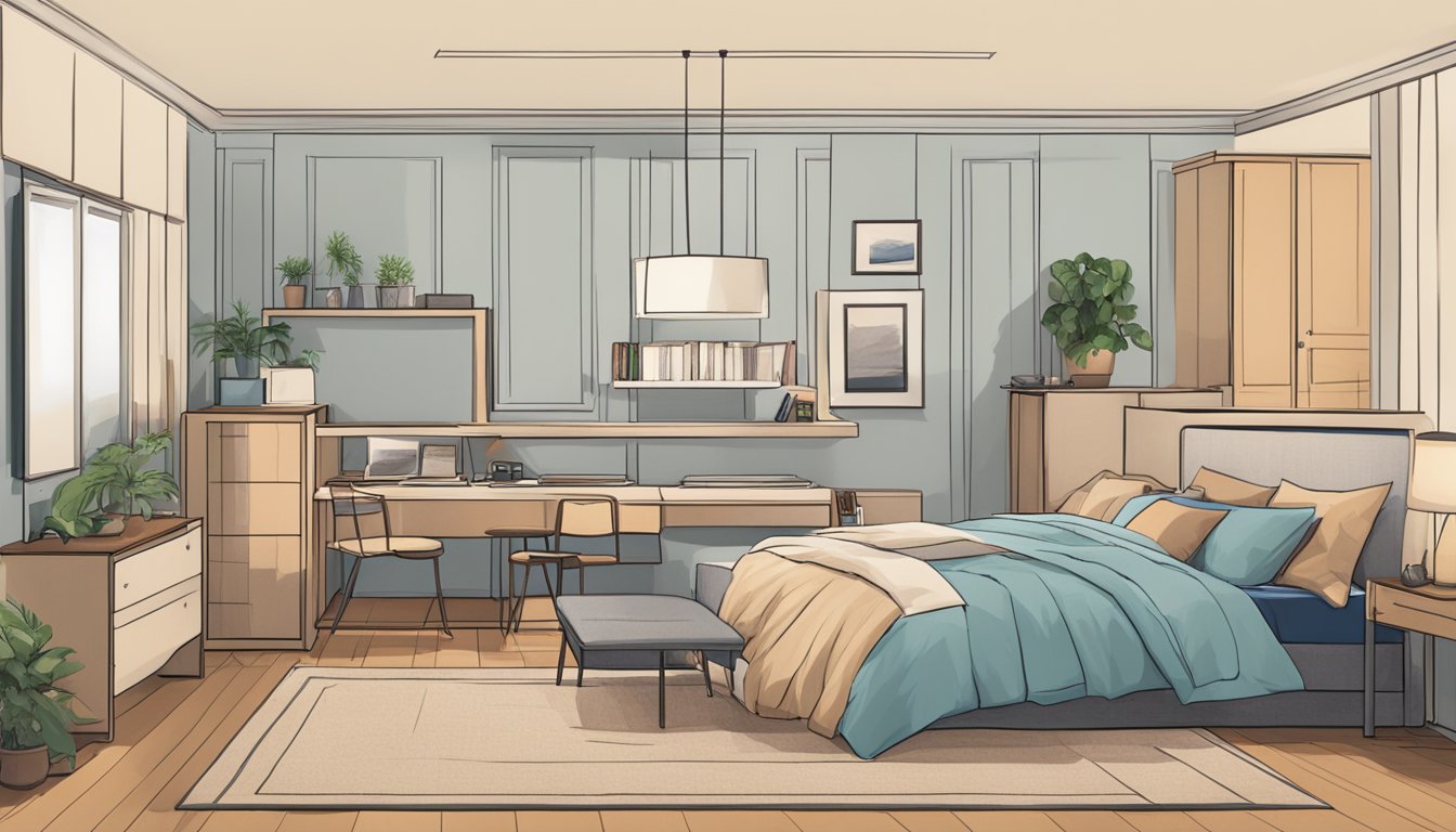 A bedroom with various bed sizes labeled clearly