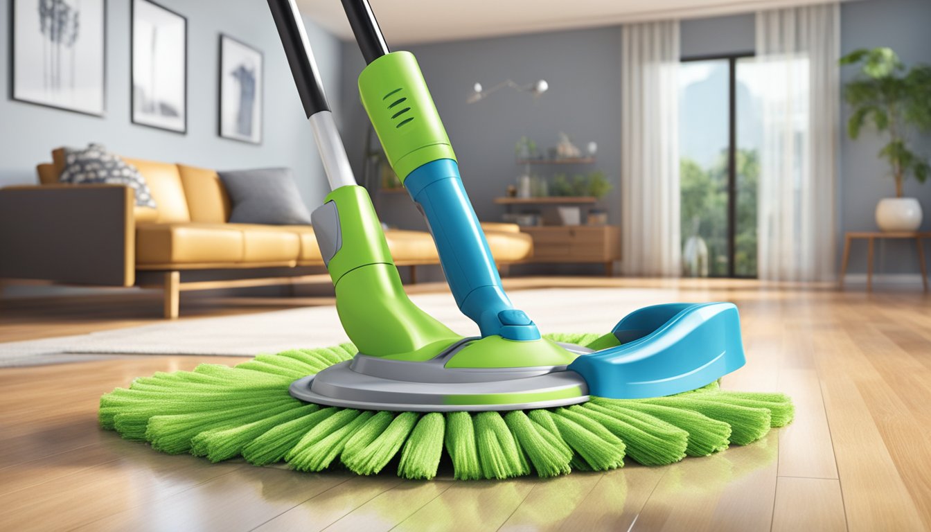 A rotating mop spins across a sparkling clean floor in a modern Singaporean home