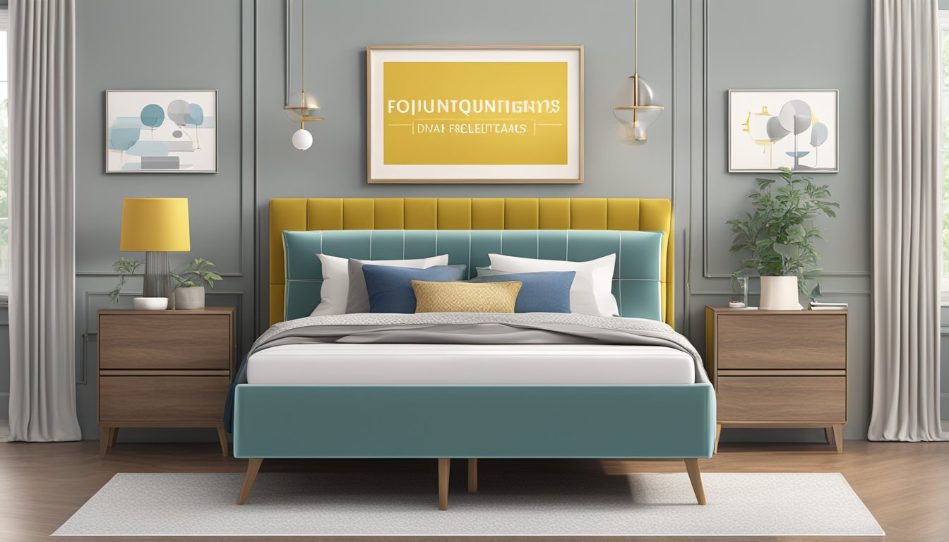 A divan bed frame with a "Frequently Asked Questions" banner above it