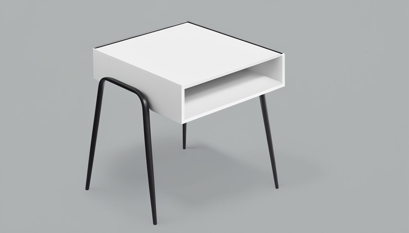 A sleek, modern side table with clean lines and a functional design. It is of standard size, with a minimalist aesthetic and a focus on practicality