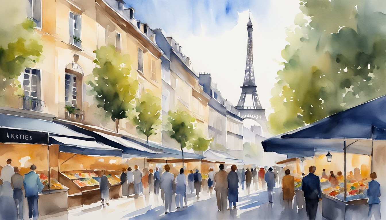 Vibrant market stalls, iconic landmarks, and bustling cafes capture the essence of French culture and daily life