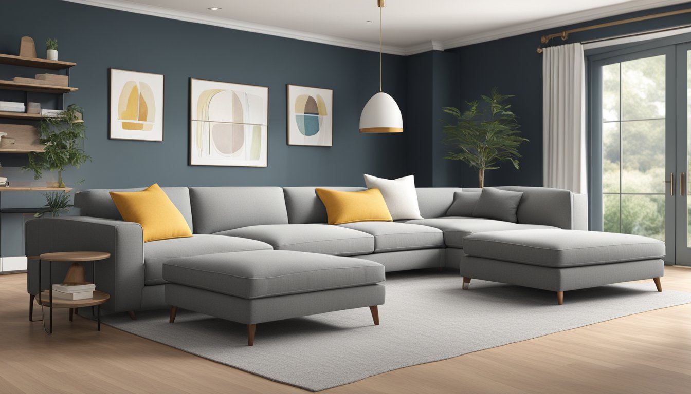 A sofa and a couch side by side, with the sofa having a more formal and structured design, while the couch appears more casual and relaxed. The sofa has straight lines and firm cushions, while the couch has a softer, more inviting look with deeper