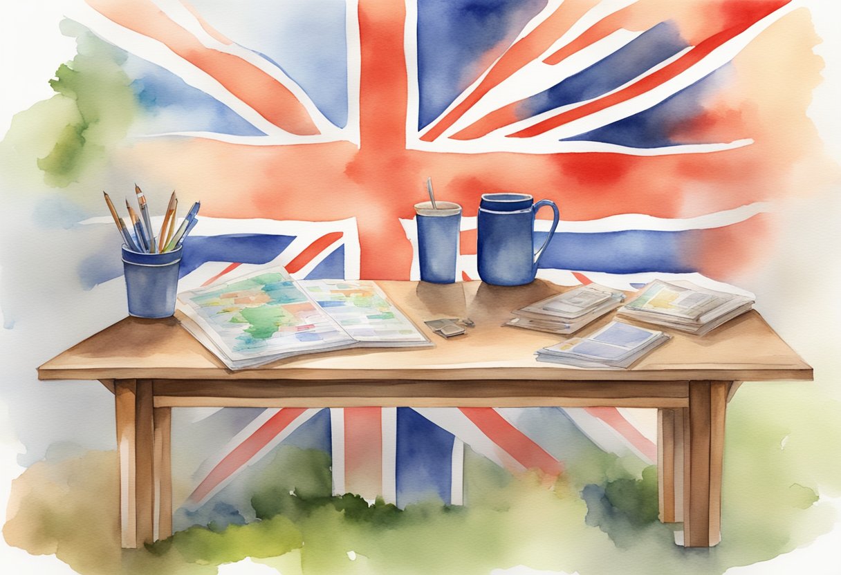 A table with UK flag, charts, and mortgage logos