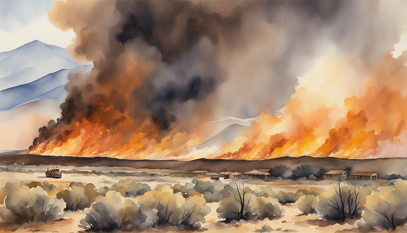 The raging flames engulfed the dry brush, sending plumes of smoke into the sky.</p><p>Emergency crews rushed to the scene, battling the inferno with water and fire retardant